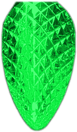 Green C9 LED bulb, lit